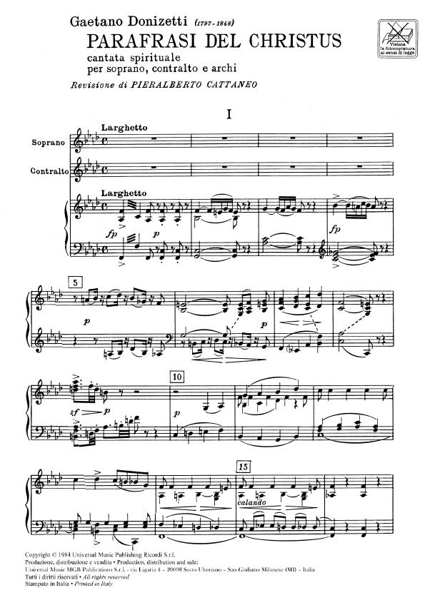 Parafrasi Del Christus. Cantata Spirituale Per - Riduzione Per Soprano E Pianoforte - pro zpěv a klavír